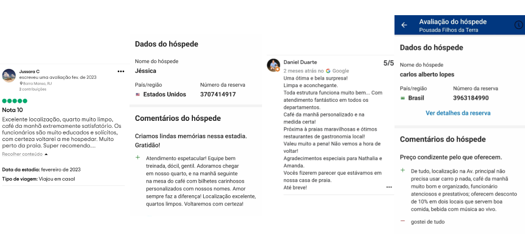 Avaliações de hóspedes no Google e Booking
