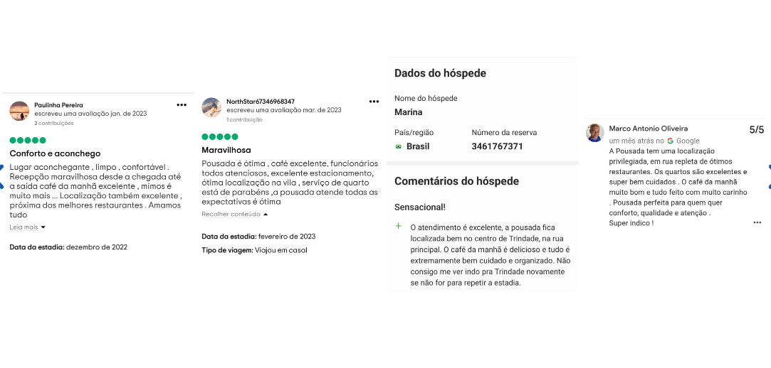 Avaliações de hóspedes no Google e Booking
