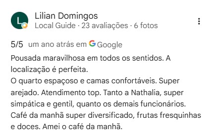 Avaliação 5/5 de Lilian Domingos no Google